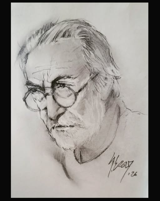 Gözlükler — kâğıt üzerine karakalem, 42 × 30 cm, 2026