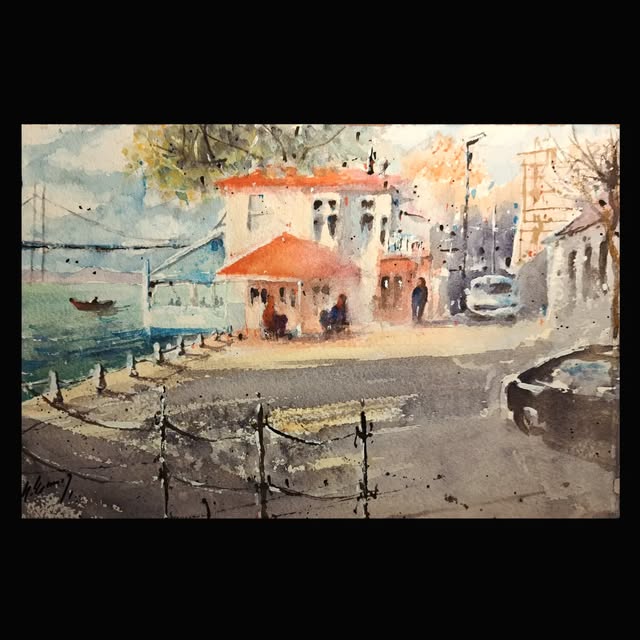 İskele — kâğıt üzerine suluboya, 36 × 24 cm, 2026